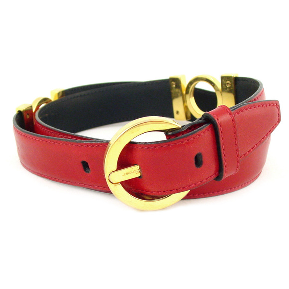Salvatore Ferragamo Accessories - FERRAGAMO Gold Ring Red Leather Belt Women's 80/M